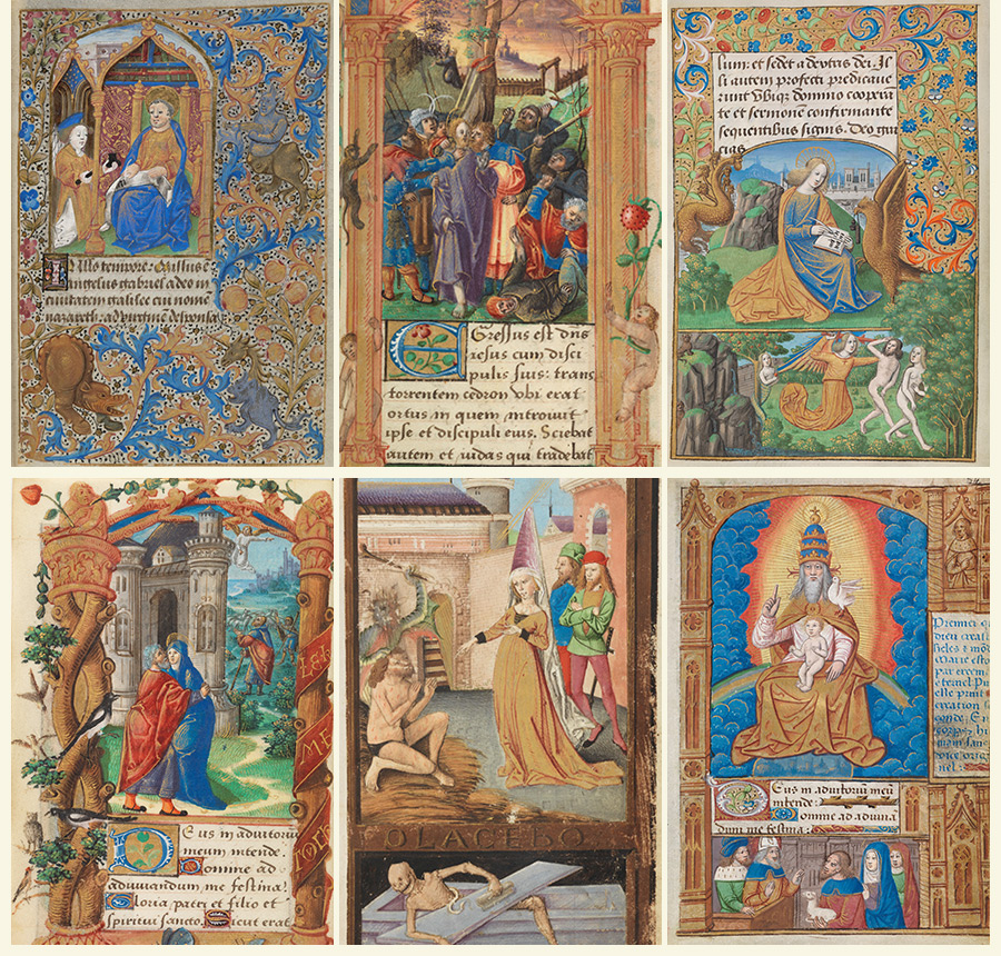 BOOKS of HOURS - 12 Very Rare COLOR Illuminated Manuscripts 1400